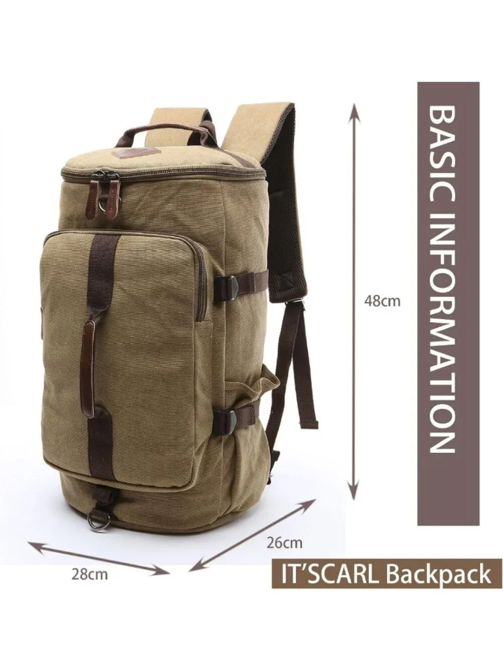 Large Canvas Travel Backpack for Men - Stylish Carry-On Work Bag in Khaki